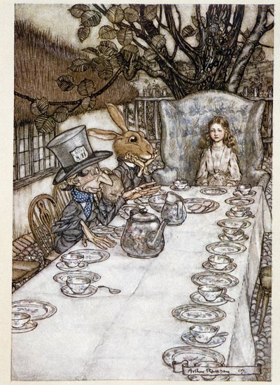 Alice prend le thé avec le Chapelier et le Lièvre de Mars - dans "Les Aventures d