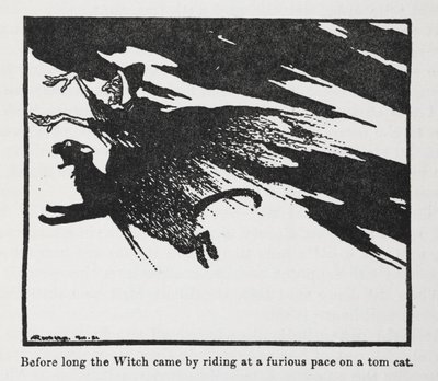 Peu de temps après, la sorcière est passée à toute allure sur un chat tom. - Arthur Rackham