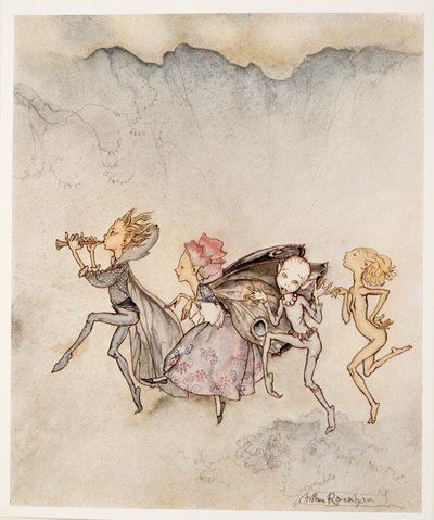 Each one, tripping on his toe, will be here with mop and mow, illustration de La Tempête de William Shakespeare, pub. 1926 - Arthur Rackham