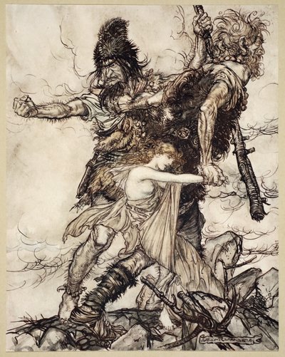 Fasolt saisit soudainement Freia et la traîne d
