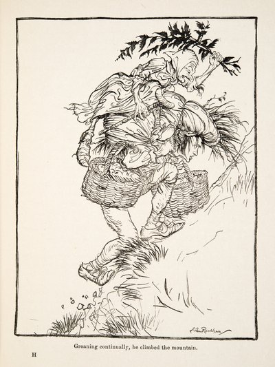 Gémissant continuellement, il gravit la montagne, de Petit Frère & Petite Sœur et autres contes par les frères Grimm, pub.1917 (litho) - Arthur Rackham