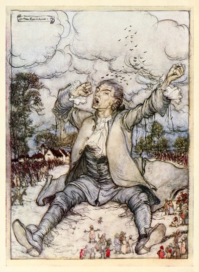 Gulliver libéré des cordes se lève et s