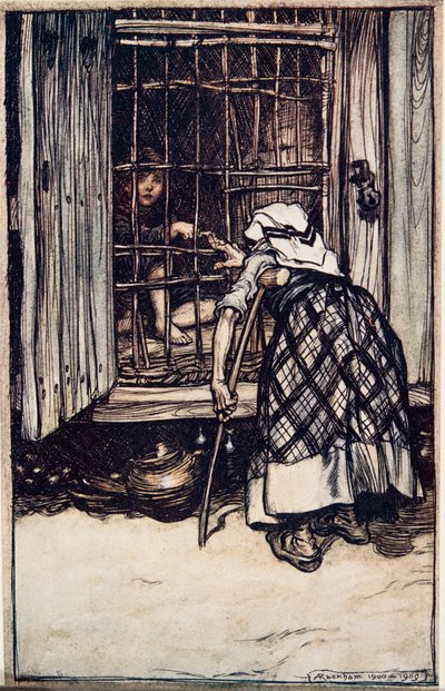 Hansel tendit un os, et la vieille femme, dont les yeux étaient faibles, ne pouvait pas voir et pensait que c
