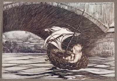 Il est passé sous le pont et est arrivé en vue complète des jardins délectables, de Peter Pan dans les jardins de Kensington par J M Barrie, pub. 1906 - Arthur Rackham