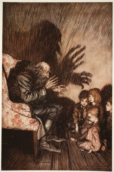 Il préférait se faire des amis parmi la jeune génération montante, avec qui il devint rapidement très populaire., de Rip Van Winkle par Washington Irving, pub. 1910 - Arthur Rackham
