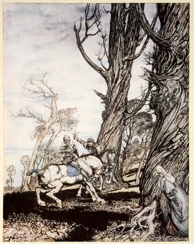 Comment Sir Launcelot tua le chevalier Sir Peris de Forest Savage qui opprimait les dames, demoiselles et femmes de qualité, illustration de 