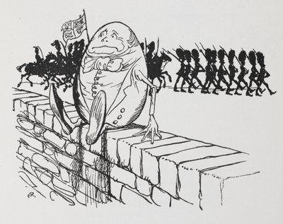 Humpty Dumpty assis sur un mur - Arthur Rackham