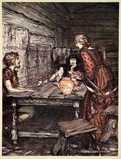 Hunding découvre la ressemblance entre Siegmund et Sieglunde - Arthur Rackham