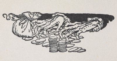 Illustration des mains de Scrooge comptant de l