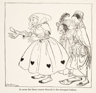Les trois femmes sont arrivées habillées de la manière la plus étrange, de Petit frère et petite sœur et autres contes des frères Grimm - Arthur Rackham