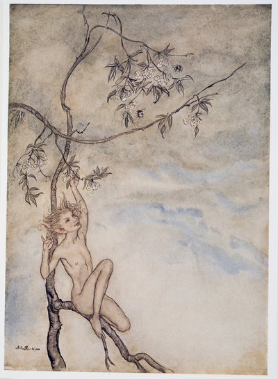 Merrily, merrily shall I live now under the blossom that hangs on the bough, illustration de La Tempête de William Shakespeare, pub. 1926 - Arthur Rackham