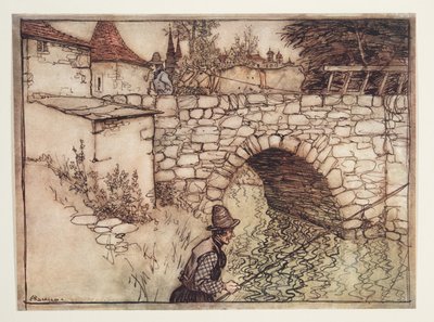 Il était une fois un pauvre paysan nommé Crabb, qui emmenait une charge de bois tirée par deux bœufs en ville pour la vendre, des Contes de fées des frères Grimm, pub. 1909 - Arthur Rackham