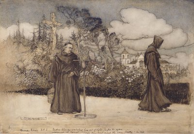 Padre Alonzo le regarda disparaître, illustration de Good Night par Eleanor Gates, 1907 - Arthur Rackham