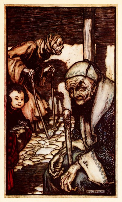 Les Struldbrugs, immortels malheureux sans jeunesse éternelle, déclarés de la Partie III : Un voyage à Laputa, Balnibarbi, Luggnagg, Glubbdubdrib et Japon dans les Voyages de Gulliver par Jonathan Swift - Arthur Rackham