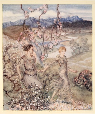 Puis ils sont allés main dans la main dans le pays qui sent la fleur de pommier et le miel, illustration de 