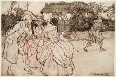 Ils le regardaient tous avec des marques égales de surprise et se caressaient invariablement le menton, de Rip Van Winkle par Washington Irving, pub. 1910 - Arthur Rackham
