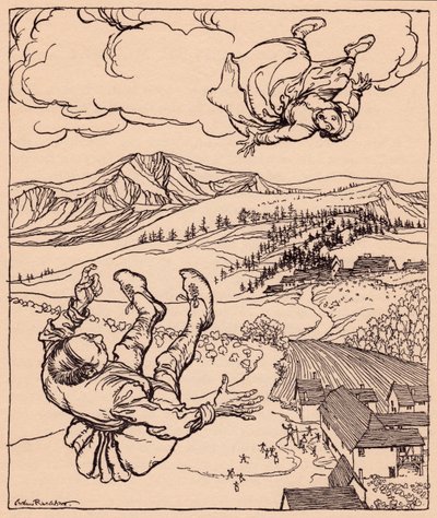 Quand son mari la vit, il cria : Hé ! viens ici. Illustration de Arthur Rackham du conte de fées de Grimm, Le Jeune Géant. - Arthur Rackham