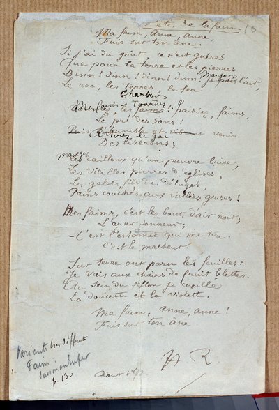 Manuscrit du poème « Les fêtes de la faim » par Arthur Rimbaud, août 1872 - Arthur Rimbaud