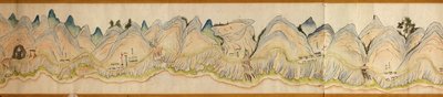 16 000. fourni. Orienté avec le nord à droite. Relief montré picturalement. Vue à vol d