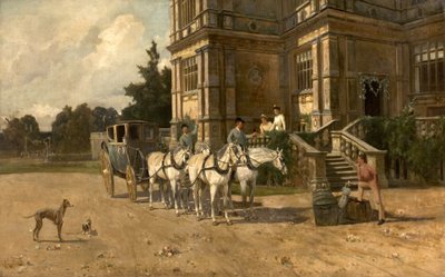 Vue de face de Wollaton Hall, Nottingham avec cheval et calèche, vers 1880-1906 - Arthur Walker Redgate