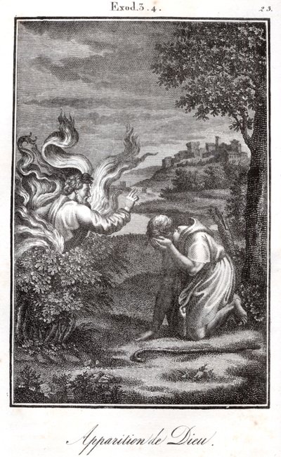 Bible - Moïse et le buisson ardent Dieu apparaît à Moïse depuis un buisson ardent. - Artist Unknown
