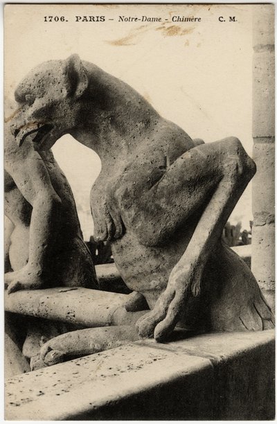Gargouille ou chimère de la cathédrale Notre-Dame de Paris construite entre 1163 et le XIVe siècle - Carte postale, collection Selva - Artist Unknown