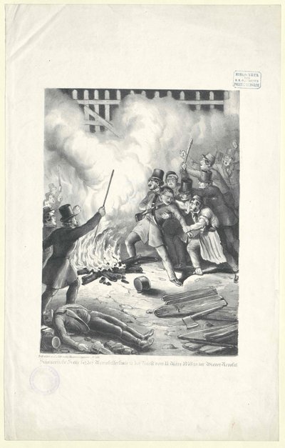 Scène lugubre à la ligne Mariahilfer dans la nuit du 13 mars 1848 pendant la révolution de Vienne - Artist Unknown