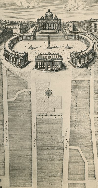 Place Saint-Pierre à Rome, gravure, Italie - Artist Unknown