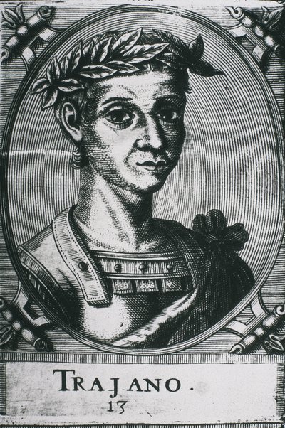 TRAJAN, Marcus Ulpius Traianus (53-117). Portrait de Trajan avec des lauriers. (détail) - Artist Unknown