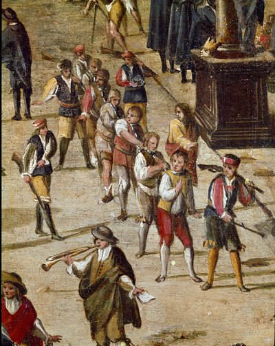Place de la cour de la Vicaria à Naples au moment de la révolution de Masaniello Les criminels sont jugés devant l