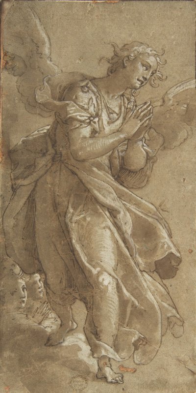 Un ange debout et deux chérubins - Ascribed to Federico Zuccaro.