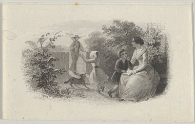 Vignette de billet de banque avec une famille dans un jardin, ca. 1824-37 - Asher Brown Durand.