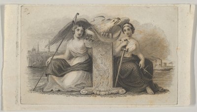 Vignette de billet de banque avec des figures féminines représentant la Liberté et la Justice, vers 1824-37 - Asher Brown Durand.