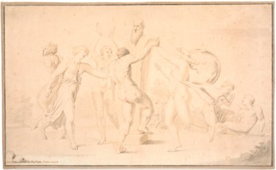 Bacchanale. Un satyre, une bacchante et trois bacchantes dansent autour de Priape - Asmus Jacob Carstens