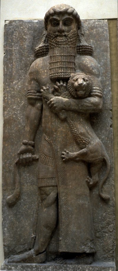 Héros Gilgamesh maîtrisant un lion, 722-705 av. J.-C. - Assyrian