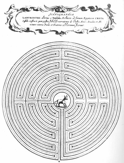 Labyrinthe de Dédale pour enfermer le Minotaure - dans « Turris Babel » par Athanasi Kircheri S.J, Amsterdam - Athanasius Kircher