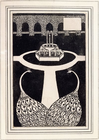 En-tête de chapitre représentant deux paons dans un jardin avec une fontaine, vers 1893/4 - Aubrey Beardsley