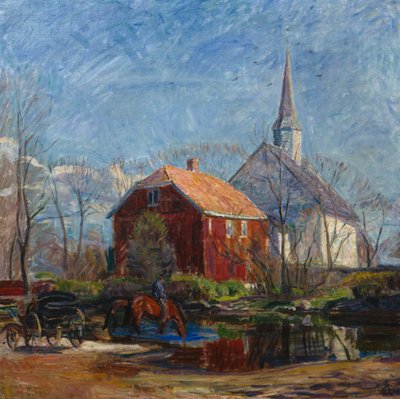 Église et maison rouge, Église de Rygge - August Eiebakke