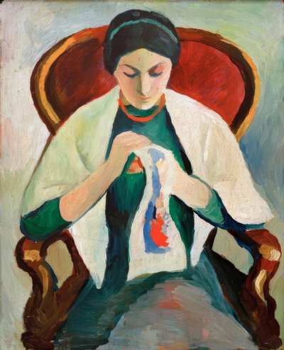 Femme brodant sur un fauteuil : Portrait de la femme de l