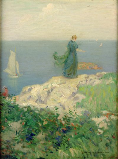 Scène de bord de mer (huile sur toile) - August Vincent Tack