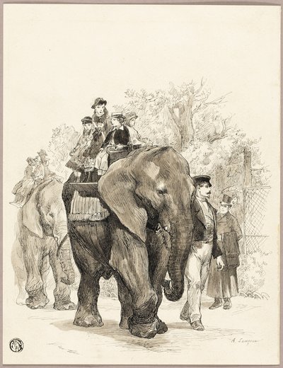 Éléphant avec cavaliers au Jardin des Plantes, Paris - Auguste Andre Lancon
