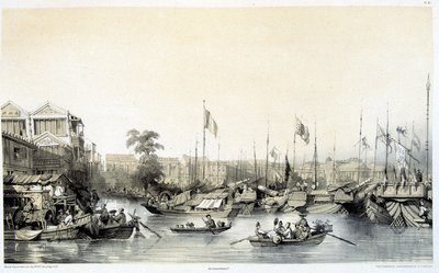 Factoreries européennes à Canton - dans "La Chine et les Chinois", dessins par Auguste Borget et lithographies par Eugène Cicéri - Auguste Borget