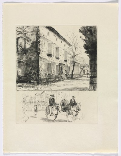Frédéric Mistral: Mémoires et Recits by Frédéric Mistral: building/ figures on horse (insert after p. 224) - Auguste Brouet