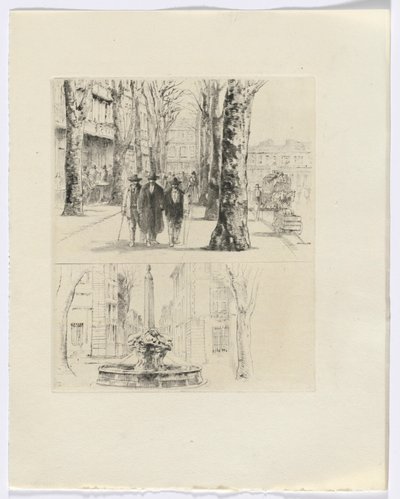 Frédéric Mistral: Mémoires et Recits by Frédéric Mistral: city street scene/ fountain (insert after p. 120) - Auguste Brouet