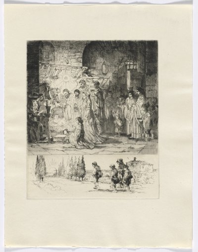 Frédéric Mistral : Mémoires et Récits de Frédéric Mistral : nativité / figures marchant sur une route (inséré après p. 32) - Auguste Brouet