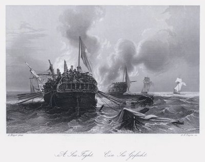 Un combat naval (gravure) - Auguste Etienne Francois Mayer