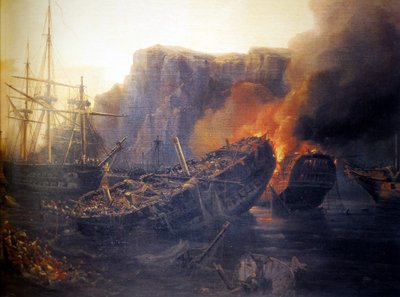 Français :  Le soir de la bataille de Navarin, 1827 Soirée de la bataille de Navarin - Auguste Etienne Francois Mayer