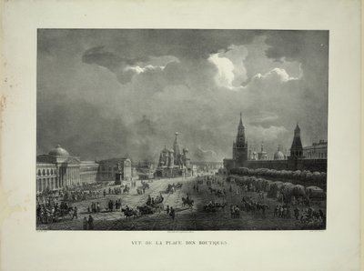Les rangées commerciales supérieures sur la Place Rouge à Moscou, c. 1830 - Auguste Jean Baptiste Antoine Cadolle