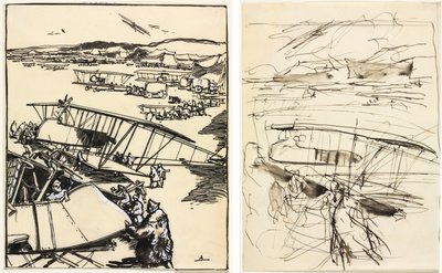 Avions reposant sur le terrain (recto et verso) - Auguste Louis Lepère