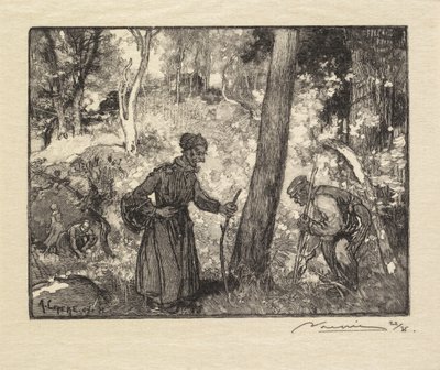 Forêt de Fontainebleau: Au Rocher Bernard, Chercheurs de Champignons - Auguste Louis Lepère